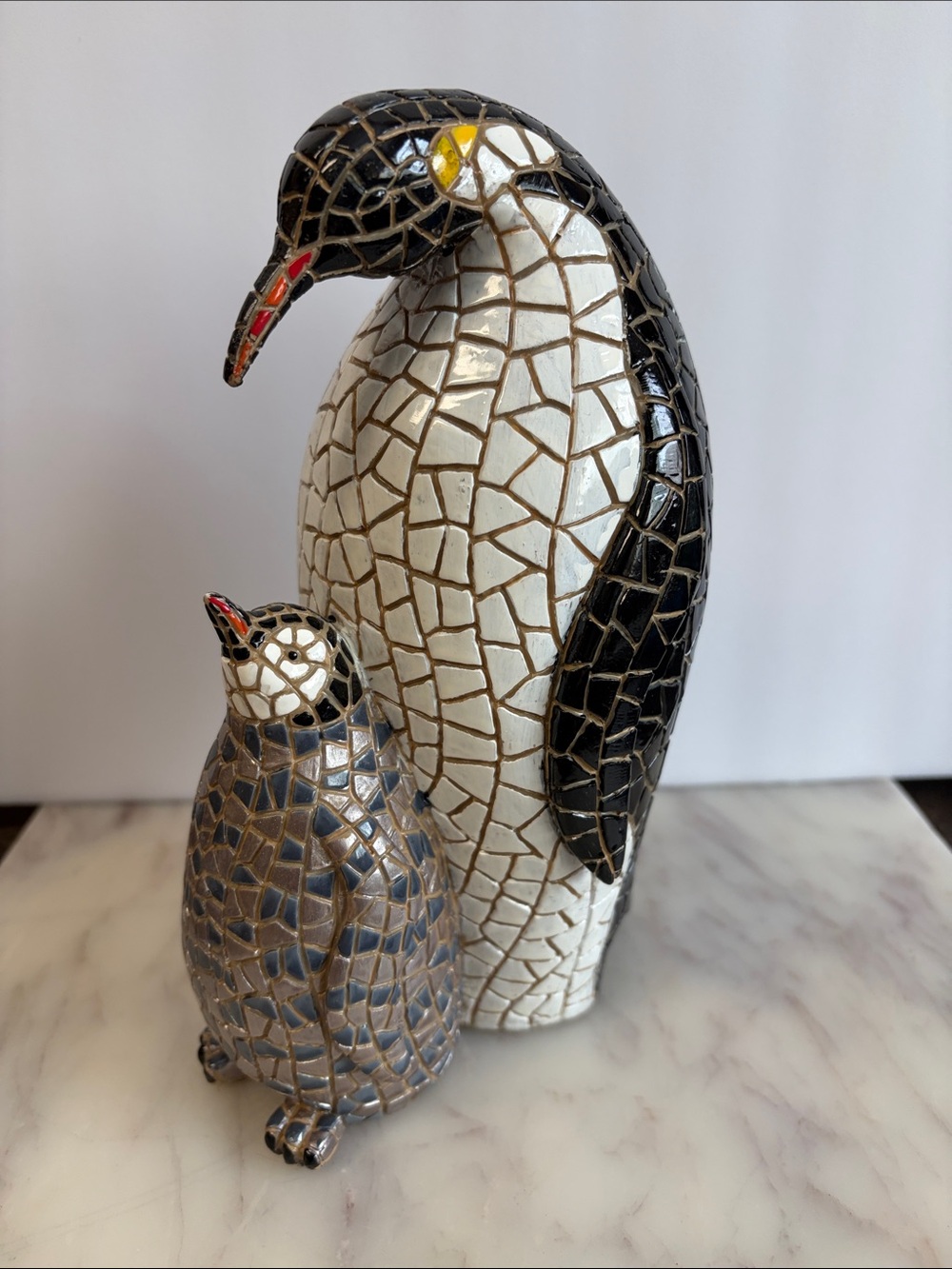 Decorative Penguin Mosaic Figurine Set - Black & White